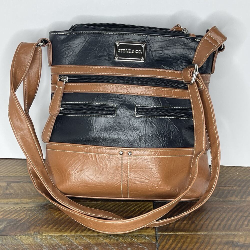 Stone & Co. Crossbody Bag - Black/Brown Zipper Closure